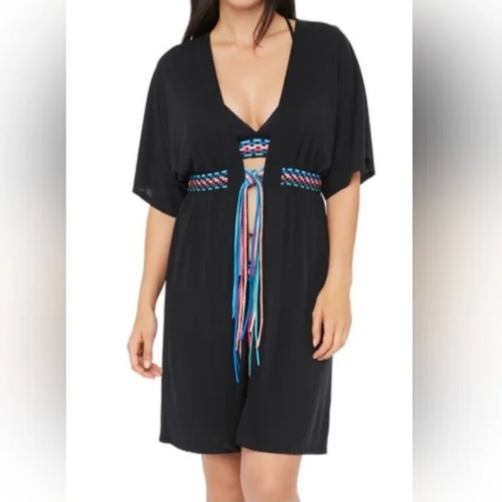 La Blanca Macrame Cover Up Large Black Multicolor Beach Swim Modal Blend Resort